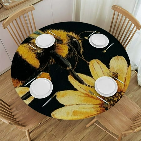 

Autua Bee Flower Pointillism Round Tablecloth Stain-Resistant Washable Indoor Outdoor Restaurant Wedding Party Tablecloths Waterproof Fabric 38 -42