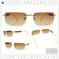 thumbnail image 2 of Mens Luxury Hip Hop Rapper Beveled Rimless Narrow Rectangle Sunglasses Gold - Brown, 2 of 8