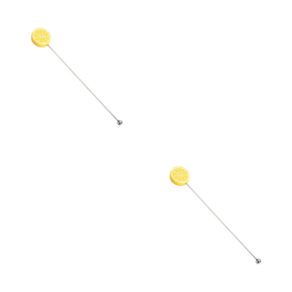Bearachild Agitador para beber, varilla agitadora, cabeza de fruta de silicona, mango largo de acero inoxidable, accesorios para herramientas de Limón 2Conjunto