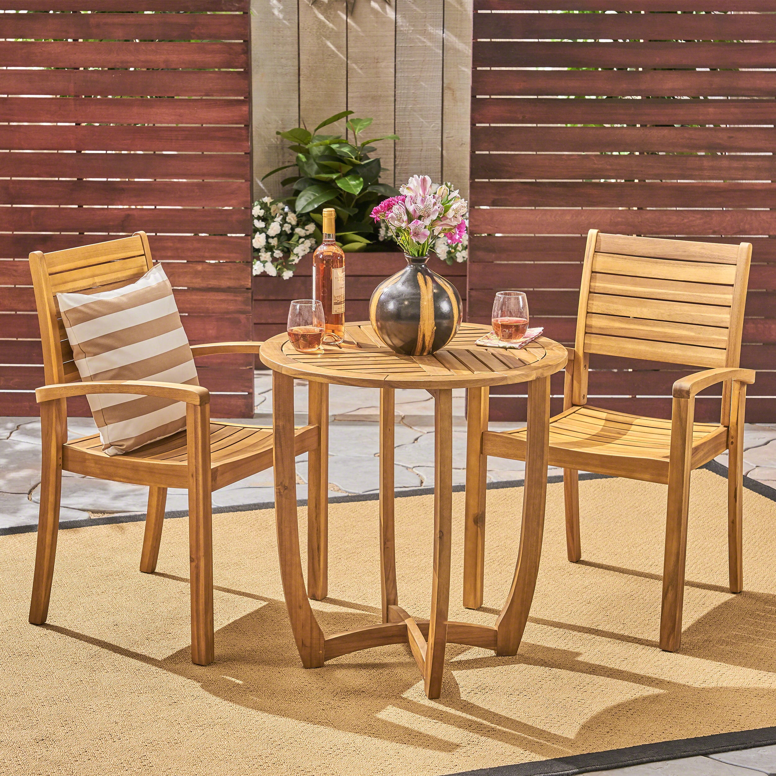 Wells Outdoor 3 Piece Acacia Wood Bistro Set, Teak - Walmart.com