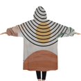 thumbnail image 2 of Oversized Wearable Blanket Hoodie,Orange Boho Geometric and Plant Pattern (2) Sherpa Blanket Hoodie with Super Pockets,Super Warm Fuzzy Pullover for Women & Men, 2 of 6