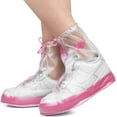 thumbnail image 4 of Rain Shoe Covers  Waterproof Shoe Covers for Men Women  Reusable Galoshes Overshoes Clear/Pink, X-Large, 4 of 5