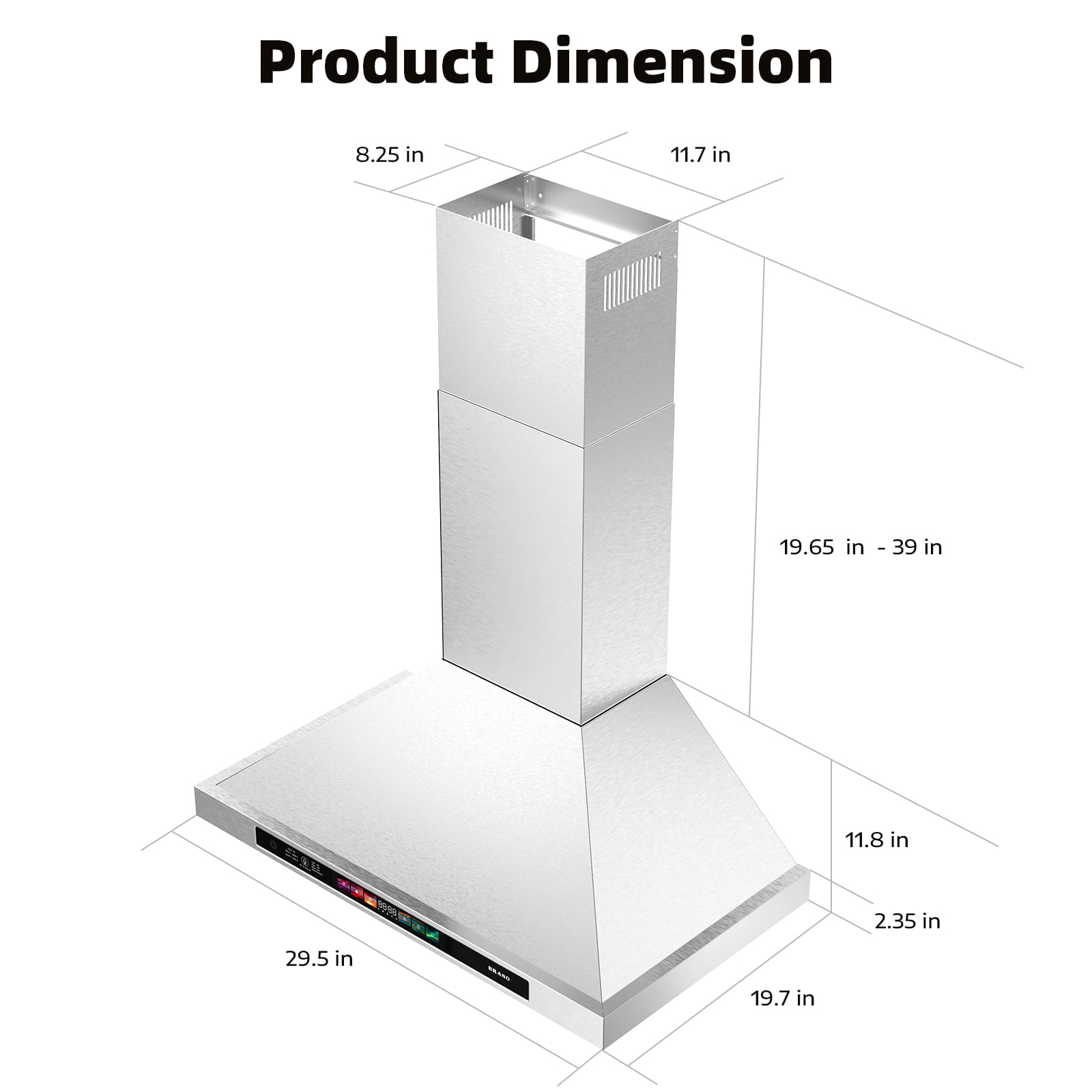 Brano 30 Inch Stainless Steel Wall Mount Range Hood, 900 CFM, Convertible with LED Lights and Charcoal Filter