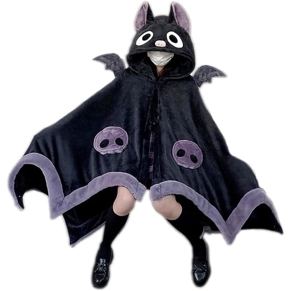 Bat Blanket Cloak, Super Soft Hoodie Wearable Blanket, Velvet Cute Bat Blanket Hoodie with Demon Wings, Nap Blanket Comfortable Halloween Blanket for Hoodie Home Theme