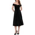 thumbnail image 2 of INSPIRE CHIC Women's Velvet Dress Off the Shoulder Vintage Cocktail Evening A-Line Dresses S Black, 2 of 6