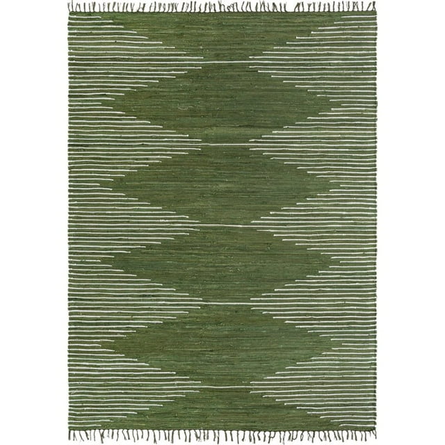 Unique Loom Chindi Tapis Rayé Géométrique 9' x 12' Rectangle Vert/ivoire