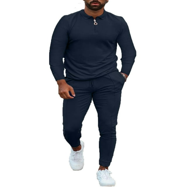 POINTERTECK Mens Long Sleeve Outfits Stand Collar Sweatshirt Top and Sweatpants Tracksuit Set