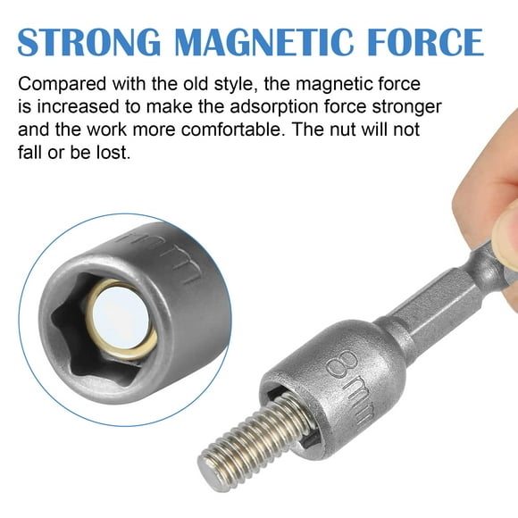Juego de 3 brocas para atornillador de tuercas magnético, vástago hexagonal de cambio rápido de 1/4", broca para atornillador de tuercas magnético de 8 mm, extractor de pernos y tuercas