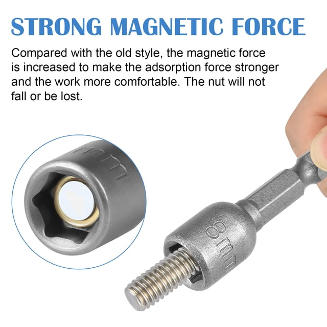 Juego de 3 brocas para atornillador de tuercas magnéticas, vástago hexagonal de cambio rápido de 1/4 ", broca para atornillador de tuercas magnéticas de 8 mm, herramienta para quitar pernos y