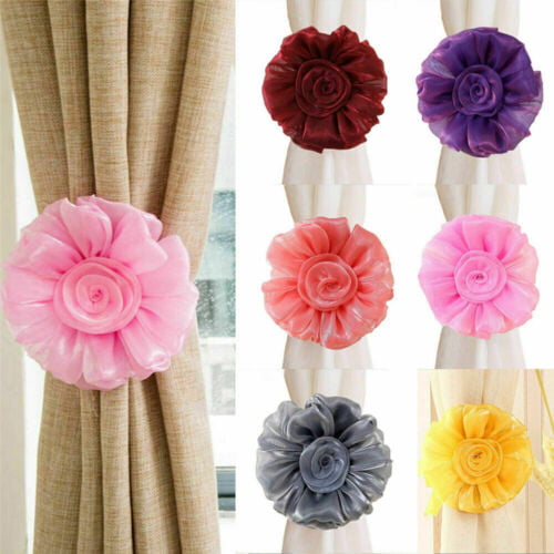 CA 1pc  Window Magnetic Curtain Tieback Clip-on Rose Flowers Curtain Buckle 