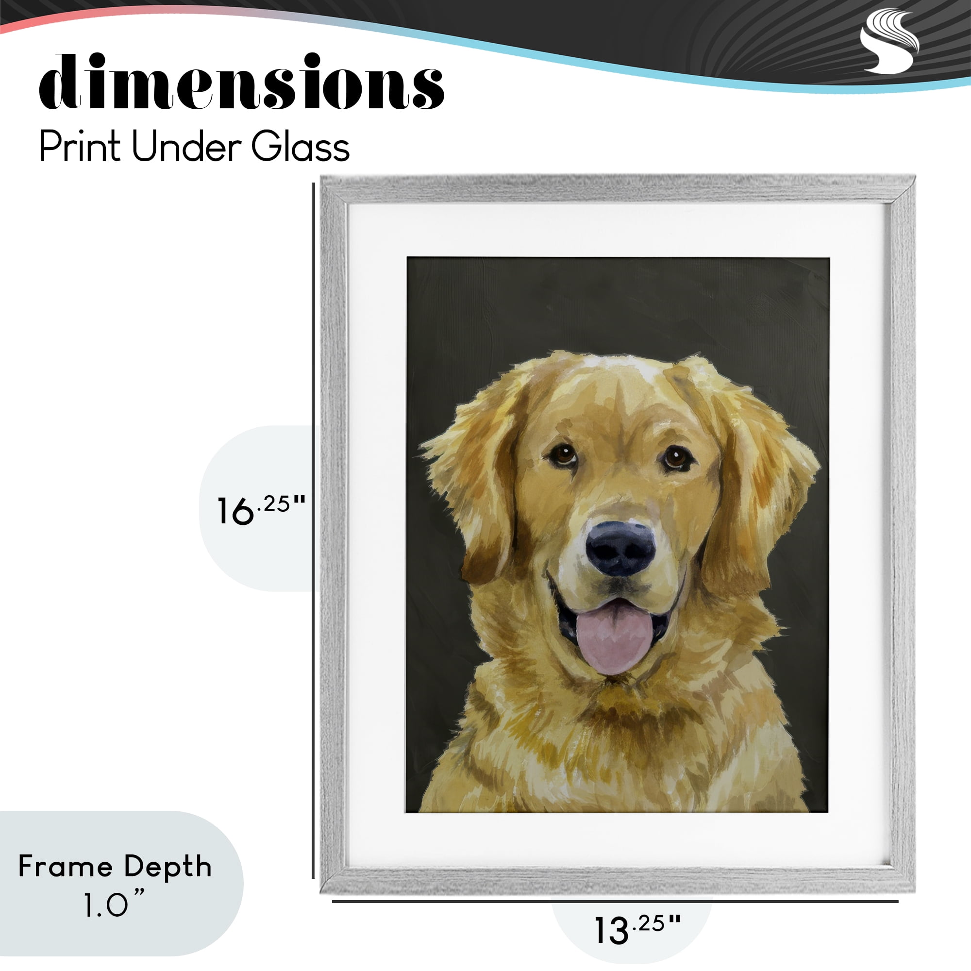 Stupell Industries Joyful Golden Retriever Portrait Gray Framed Print Under Glass, design by Lil' Rue