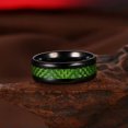 thumbnail image 4 of QQTDFG Stainless Steel Black Mens Band Carbon Fiber Silver Black Blue Ring B558-6-Green, 4 of 7