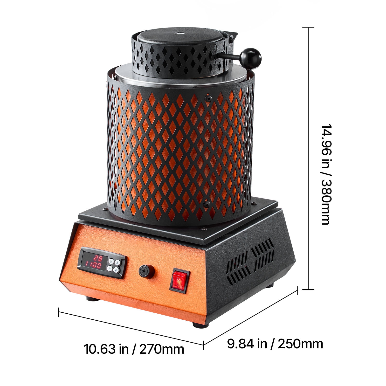 KFFKFF Electric Melting Furnace, 1500W Metal Smelting Machine, 2102℉/1150℃ Foundry with 5kg Ceramic Crucible, Metal Smelter Kit for Jewelry Crafting, Metal Bars, and Components