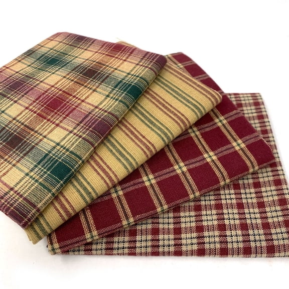 Christmas Red & Green Assorted Homespun Plaid Gingham Homespun Cotton Fabric Bundle - Set of 4 Fat Quarters by JCS