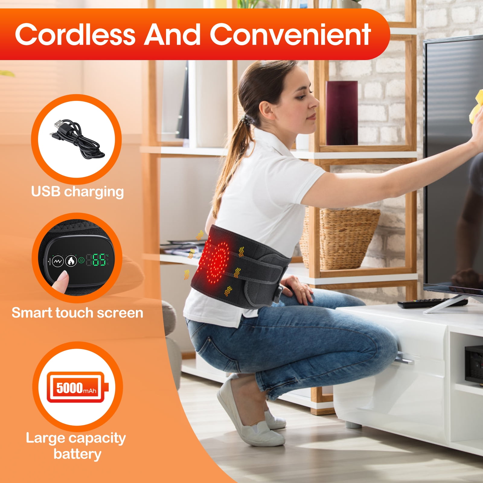 Cordless Heating Pad for Back, Heating Pad for Back Muscle Relief with 3 Heating & Vibration Modes, 5000mAh Heated Back Brace for Cramps, Neck and Shoulders(46")