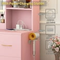 thumbnail image 3 of 47" Large Vanity Desk with Lighted Mirror & Charging Station, Pink Makeup Vanity with 7 Drawers & 6 Shelves, Vanity Set with Cushioned Stool, 3 of 8