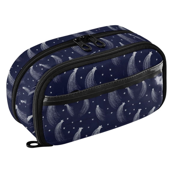 Large Pencil Pen Case Capacity PVC Pencil Pouch Makeup Bag for Women Man, White MeteorPrinted