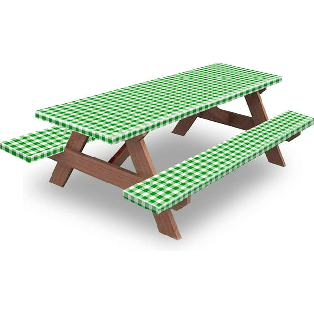 CNKOO Picnic Table Cover With Bench Covers Fitted Table Covers Vinyl Tablecloth with Flannel Backing For 6 Foot Tables Elastic Edge Waterproof for Home Goods Indoor Outdoor Patio Blac