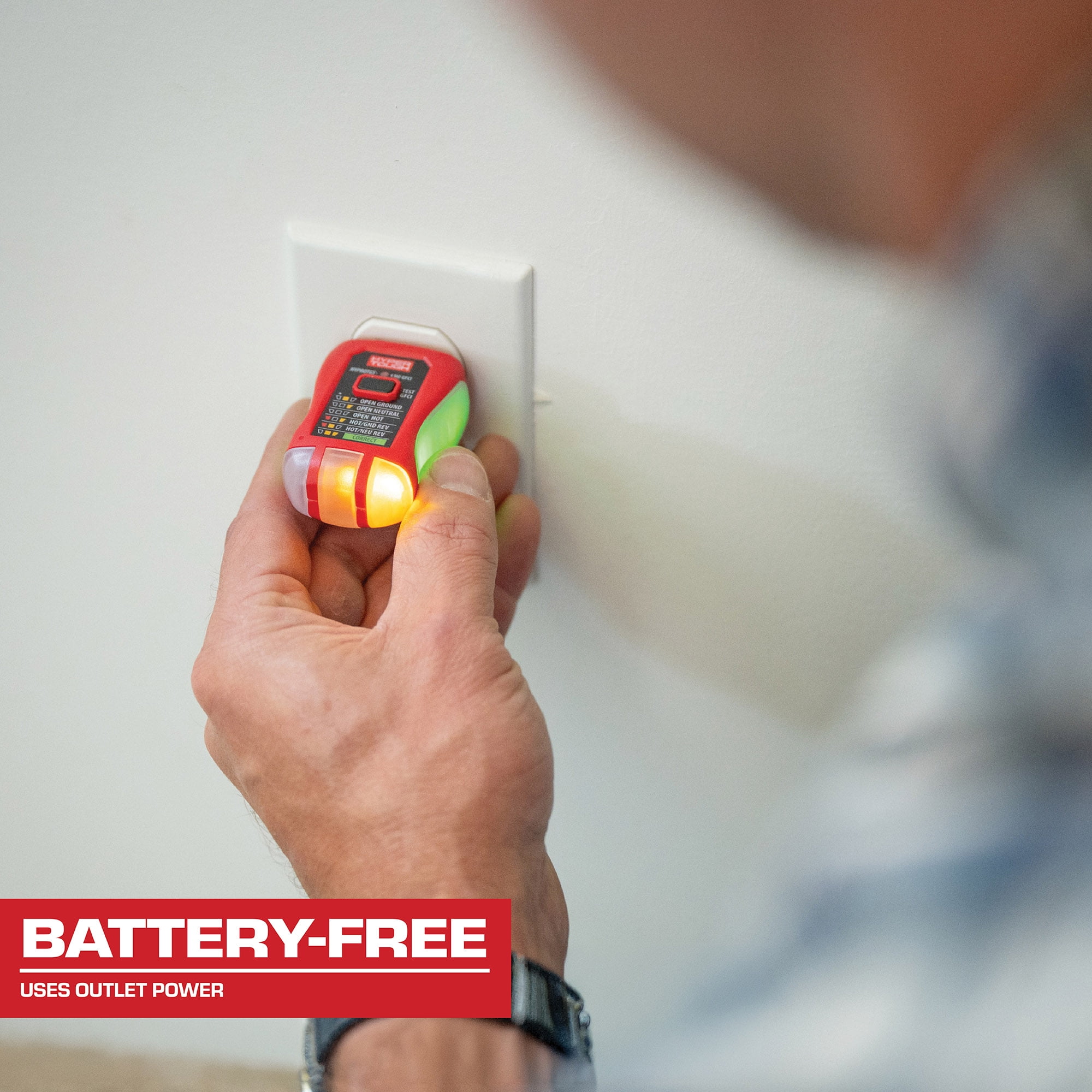 Hyper Tough GFCI & Outlet Tester, Easy-To-Read Sides That Turn Green When Correct, CAT II