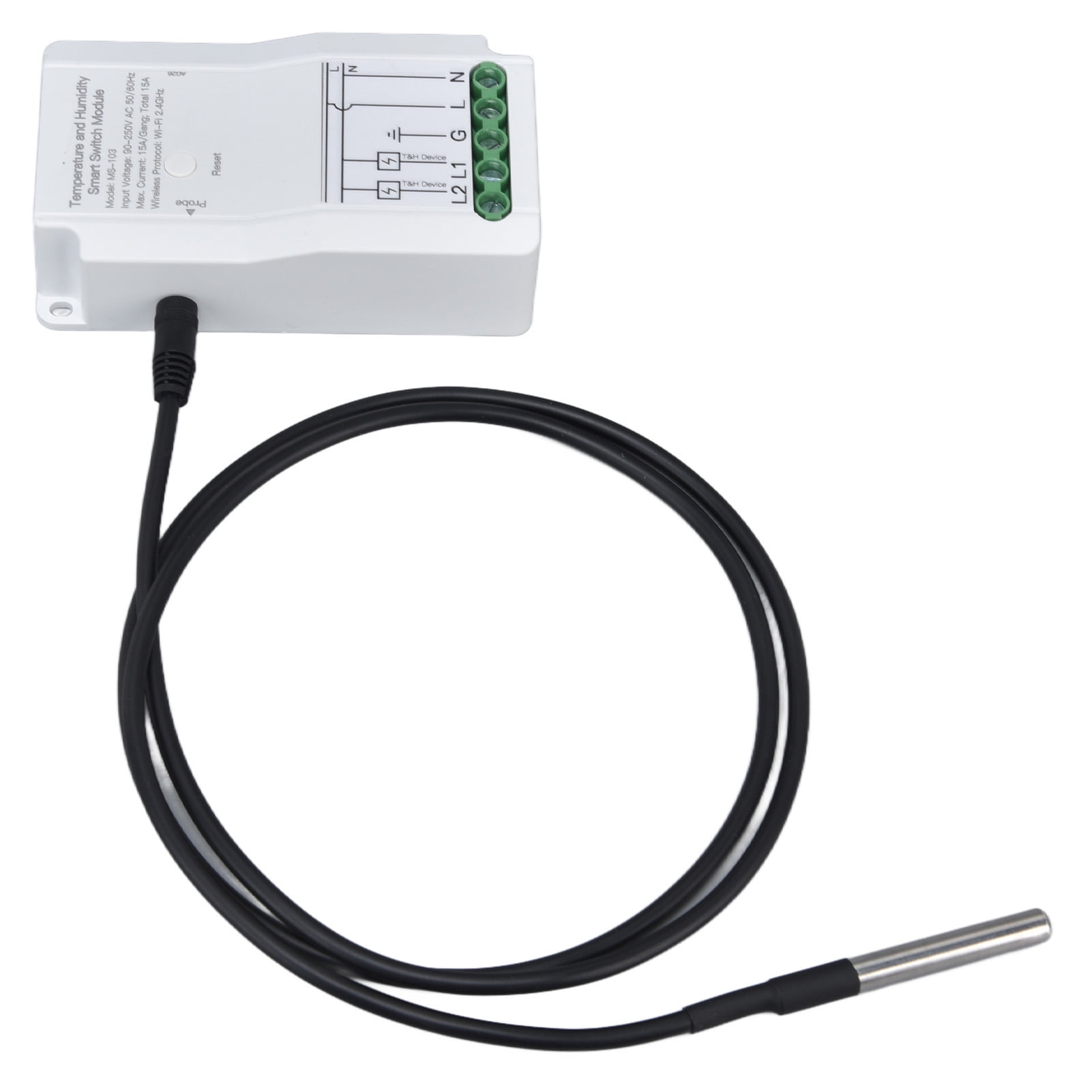 NFTIGB WiFi Temperature Humidity Smart Switch Module 15A Dual Relay Output TUYA App Compatible with Temperature Probe 90-250V for Home Aquariums Plants