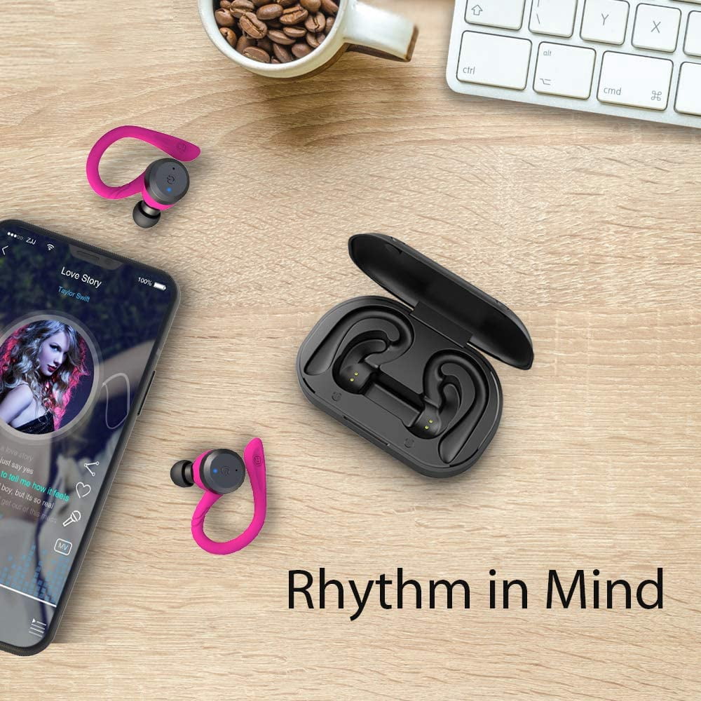Bluetooth Headphones True Wireless Earbuds with Charging Case IPX7 Waterproof Stereo Sound Earphones Built-in Mic in-Ear Headsets Deep Bass for Sport Running, Pink