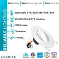 thumbnail image 7 of Luxrite 5/6 inch Gimbal LED Recessed Light 11W=90W 5 Color Selectable Dimmable 1100Lumens Wet Rated ETL Listed 4-Pack, 7 of 7