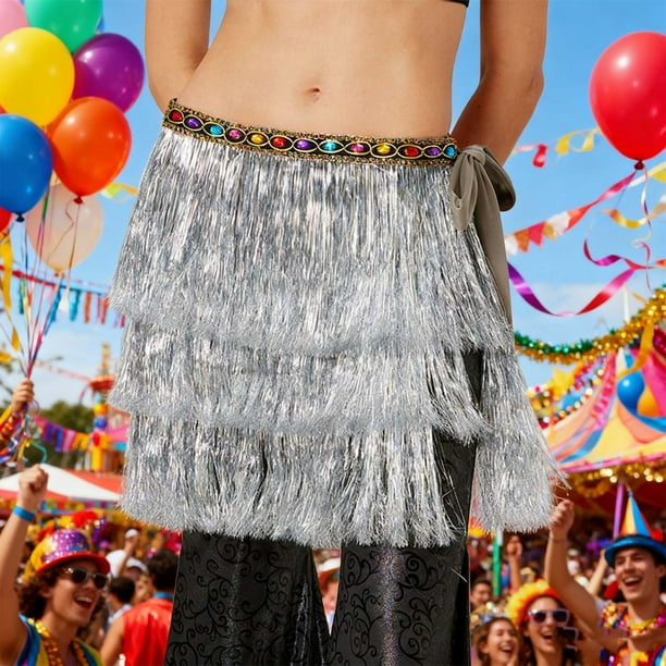 Falda corta de medio cuerpo con lentejuelas y borlas para mujer, delantal de poliéster, para fiesta de baile de carnaval, moda femenina