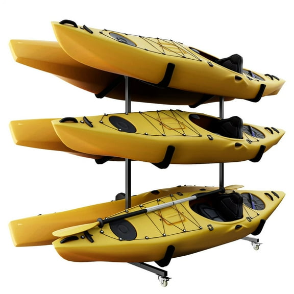 Watercraft Storage Rack, 3-Level Freestanding Kayak Stand, Adjustable Surfboard Canoe Rack for Weatherproof Marina Outdoor Shed Garage Storage