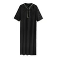 thumbnail image 3 of USNSM Mens Plus Size Kaftan Casual Solid Color Loose Muslim V Neck Button Short Robes for Summer Beach Long Shirt Clothes Black XXXXL, 3 of 3