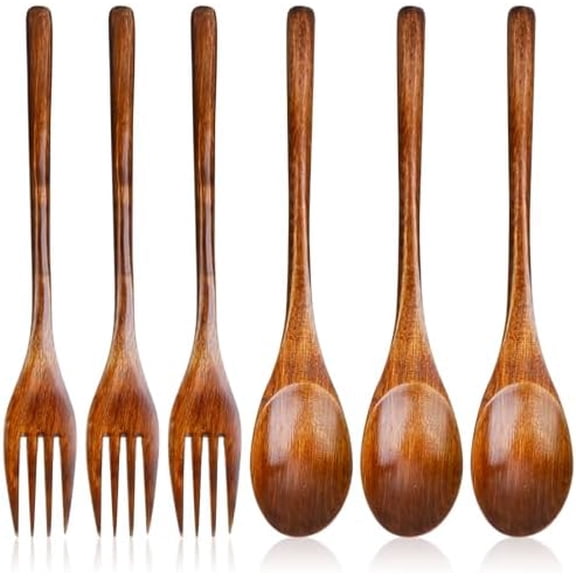 Spoons Reusable Wooden Spoons Forks Set Eating Utensil Set wooden Cutlery Wood Dinnerware Set Wood Kitchen Tableware Bamboo Utensils for Stirring Cooking Eating$$Home Decor, Kitchen, & Other