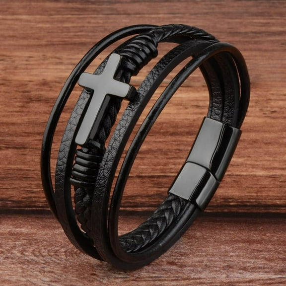 Mens Braided Leather Bracelet Stylish Durable Adjustable Wristband for Casual Formal Wear Trendy Layered Design Comfortable Fit