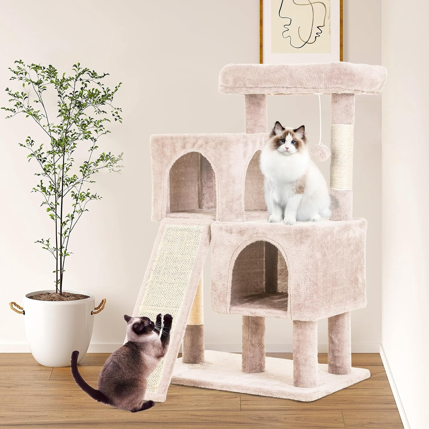 FDW Cat Tree for Indoor Cats 36" Cat Tower Multi-Level Indoor Cat Play Condo House with Scratching Posts, Spacious Perch,Beige