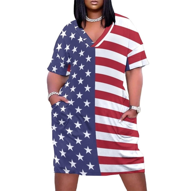 Vestido con bandera de Estados Unidos para mujer, elegante vestido con bolsillo, elegante vestido, hermoso vestido.