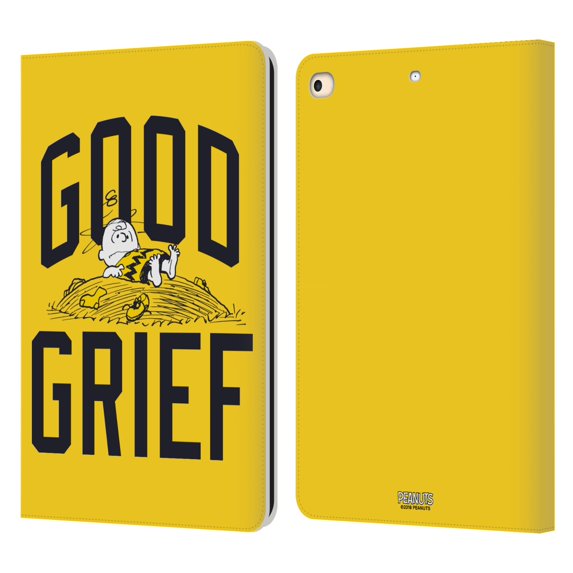 Head Case Designs Officially Licensed Peanuts Varsity Sports Charlie Brown Good Grief 2 Leather Book Wallet Case Cover Compatible with Apple iPad 9.7 2017 / iPad 9.7 2018