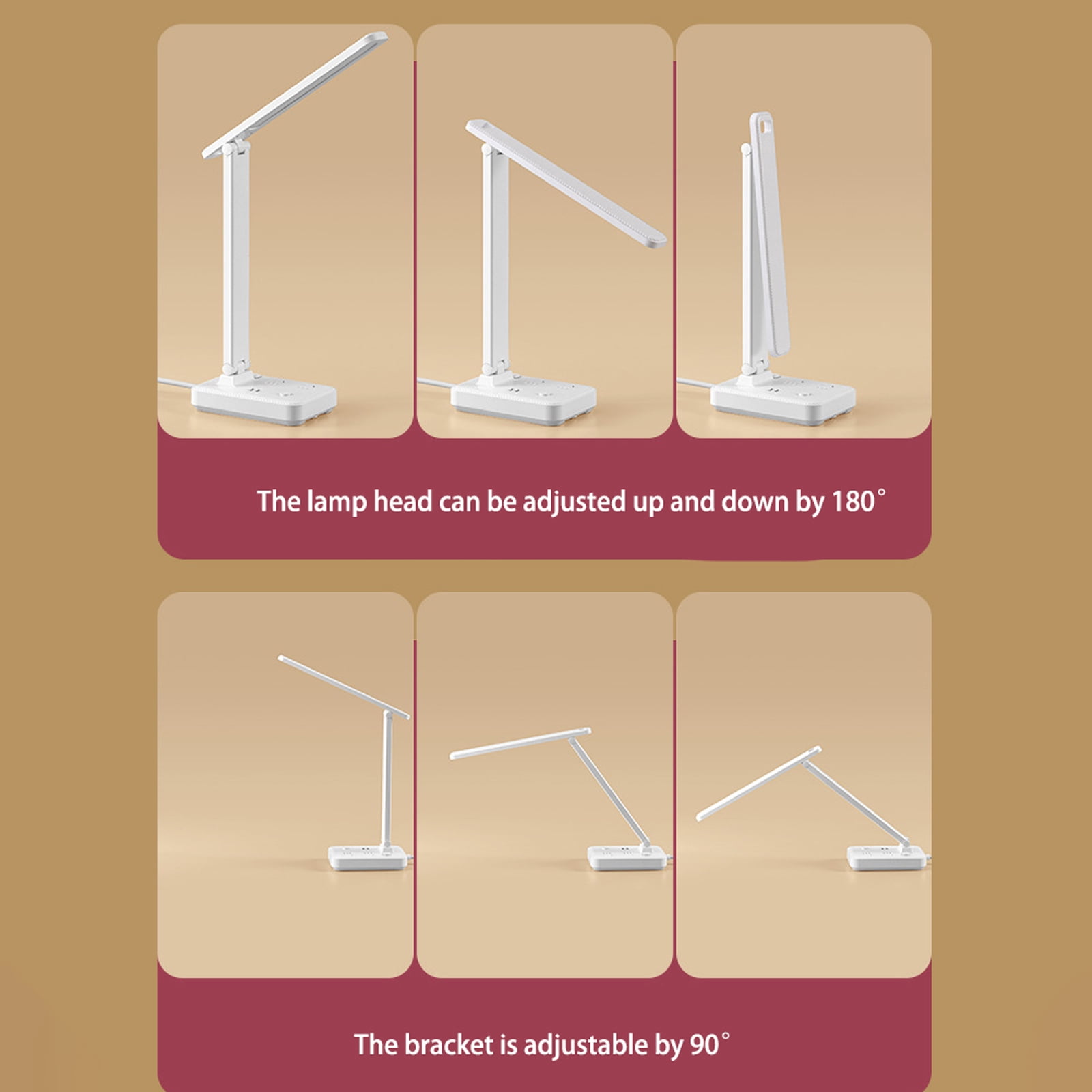 Power Strip with LED Desk Lamp, 2 Outlets 2 USB Ports 4 Modes 5 Level Lamp Small Desk Lamp for Home Office Bedroom Bedside, Study Reading Light, 5ft Extension Cord, Dorm Room Essentials