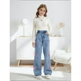 thumbnail image 3 of OYYN Baggy Jeans for Girls Wide Leg High Elastic Waist Adorned with Cute Bow Trendy Y2K Denim Pants Boyfriend Skater Streetwear & School, 3 of 7