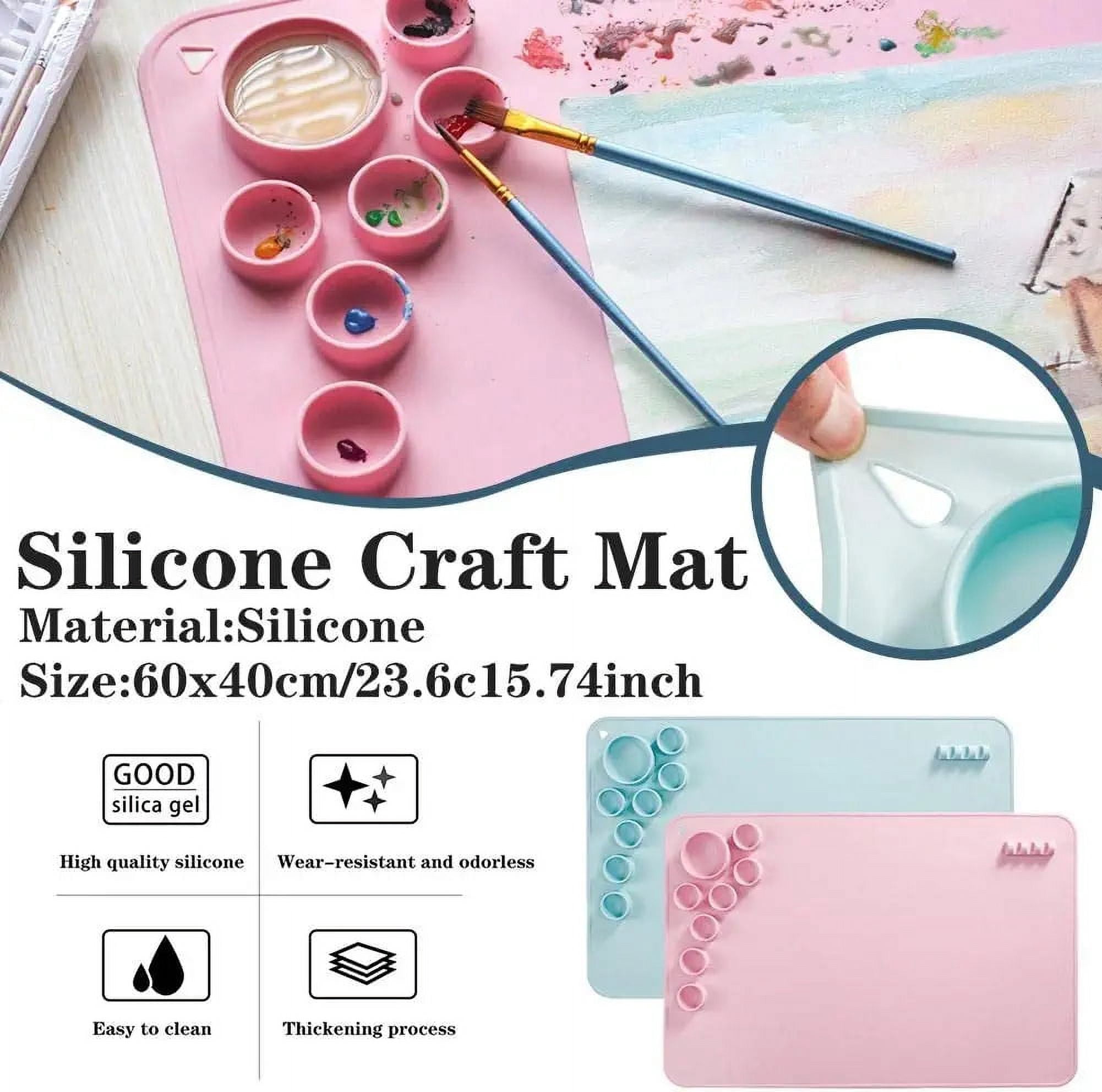 NOGIS Silicone Craft Mat, Silicone Mat for Resin Casting, 23.6"×15.7"Non Stick Silicone Sheet, Silicone Craft Mat with Cleaning Cup for Painting, Art, Clay and Play Doh (Blue)