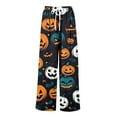thumbnail image 4 of Women’s Wide Leg Halloween Print Pants, High Waist Drawstring Comfy Casual Loose Palazzo Trousers with Pockets, Black Purple, 4 of 5