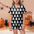 thumbnail image 2 of Pandaie 2 Piece Little Girls Full Ghost Print Short Sleeve Pajamas Set Halloween Kid Sleepwear Outfits Dark Gray,10-11Years, 2 of 5