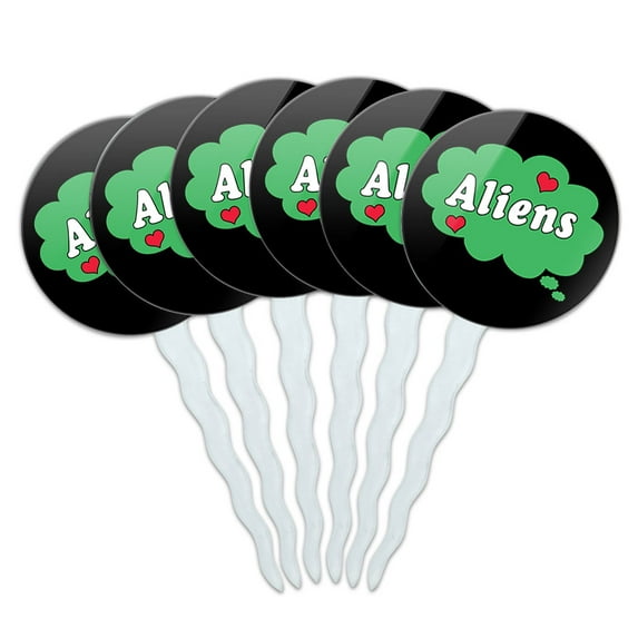 Dreaming of Aliens Green Cupcake Picks Toppers - Set of 6