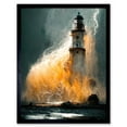 thumbnail image 1 of Lighthouse Storm French Coastline Lightning Hurricane Art Print Framed Poster Wall Decor 12x16 inch, 1 of 5