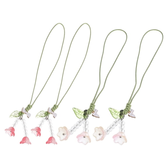 Tulip Flower Phone Charm with Bow Design for Cell Phone Assorted Color Elegant Alloy Acrylic 4pcs