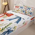 thumbnail image 3 of Homewish Vintage Floral Bow Zipper Full Size Comforter Sets with Fitted Sheet and 2 Pillowcases For Women,Red Blue Yellow Retro Zipper Bedding Set,Reversible,4 Pieces, 3 of 7