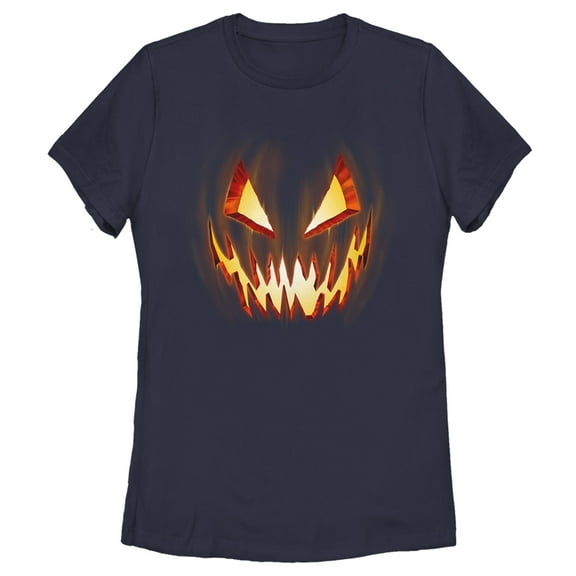 Women's Lost Gods Evil Pumpkin Face  Graphic Tee Navy Blue Medium