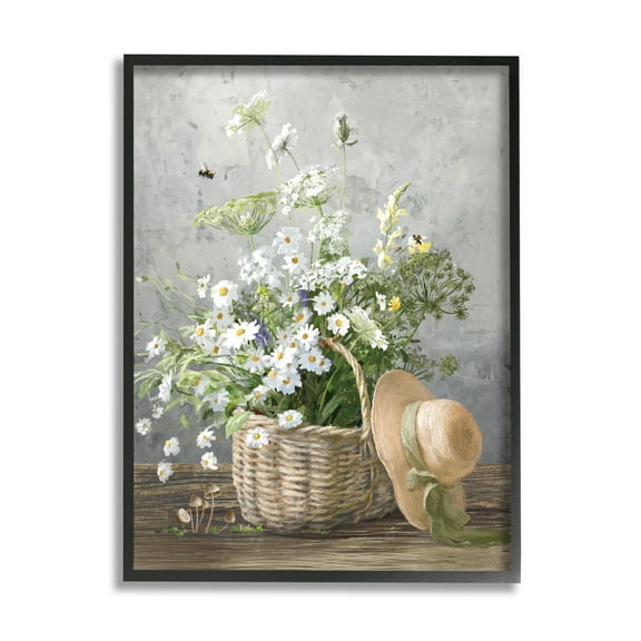 Stupell Industries Country Daisy Basket Botanical & Floral Painting Black Framed Art Print Wall Art, 11 x 14