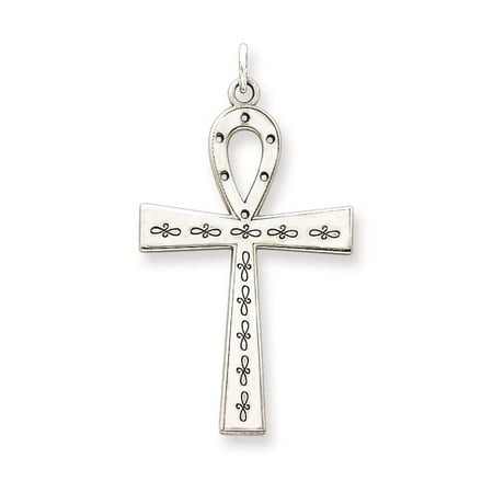 Laser Etched Cross Charm Pendant 31mmx17mm 925 Sterling Silver