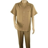 Men 2pc Walking Leisure Suit Short Sleeves By DREAMS 256-23 Solid Safari Tan