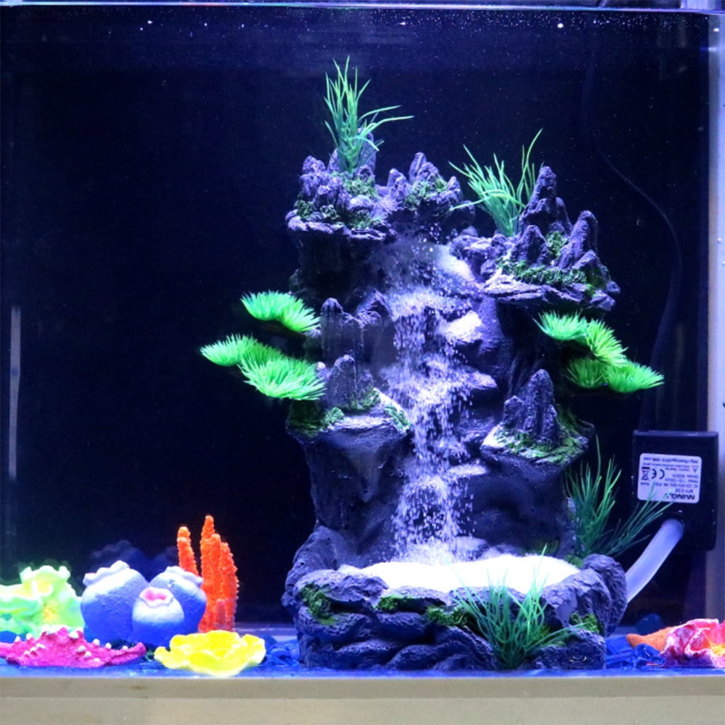 HEMLBOYW Aquarium Sand Waterfall Mountain Tree View Fish for Decorations Small Terrain Scenery Ornament for Habitat