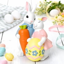 thovorrnl Easter Decorations, Bunny Figurines with Carrot & Easter Egg, Rabbit Ornament Gift for Family, Couple, Indoor Spring Home Tabletop Decor