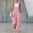 thumbnail image 2 of Women Adjustable Strap Cargo Overalls Jumpsuit, Multi Pockets Loose Wide Leg Casual Long Bib Pants Pink XXL(XXL), 2 of 6